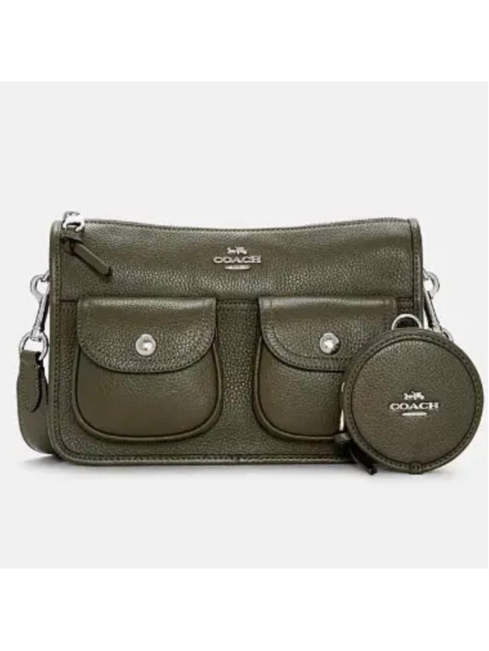 Coach C5778 Pennie Leather Crossbody Bag, One Size, Olive Green Silver